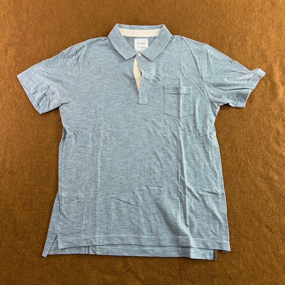 Billy Reid Mens XL Blue Slub Knit Pocket Polo Shirt *Flaw